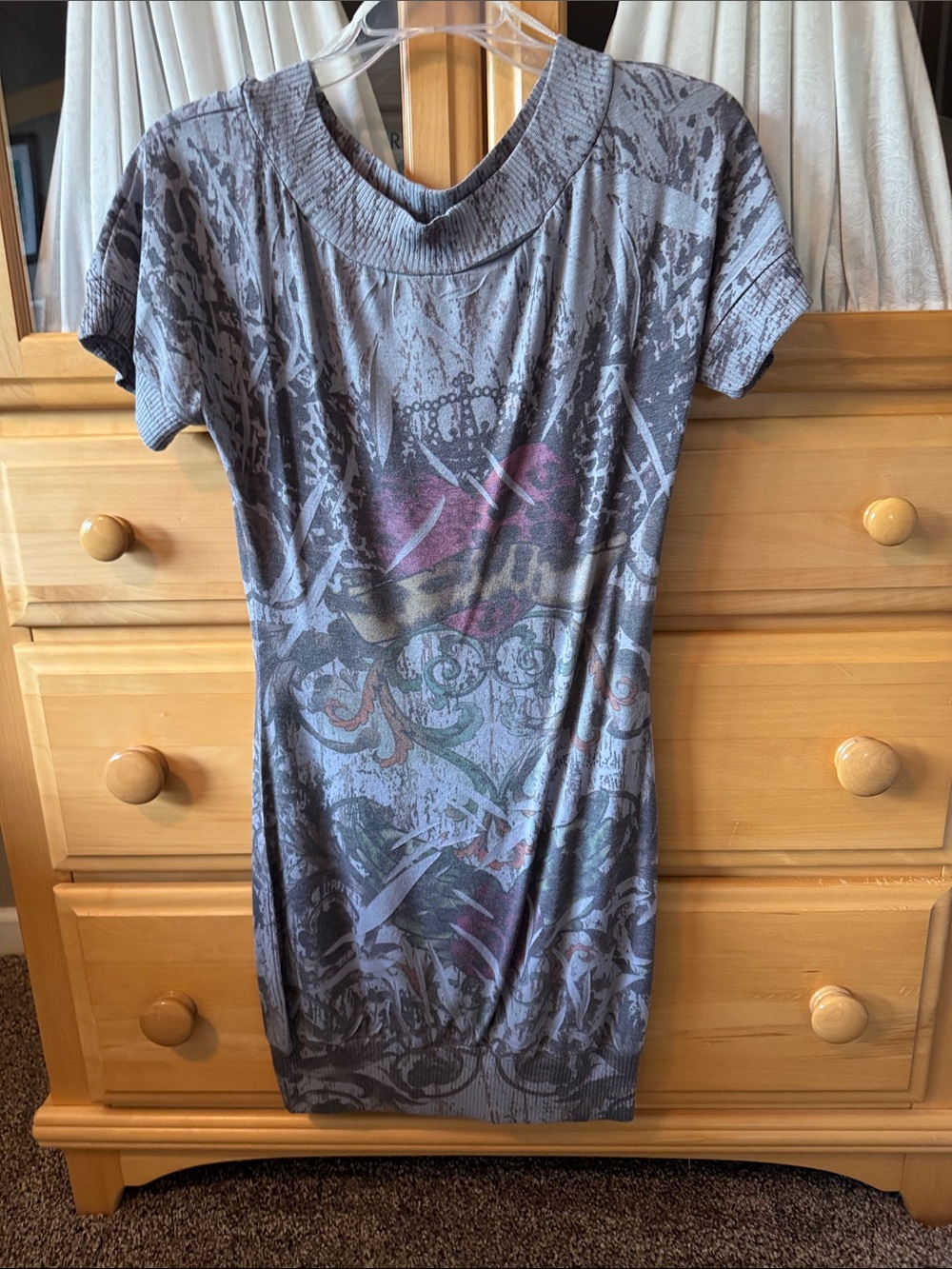julie's closet Gray Graphic Midi Dress with Pink & Green Accents